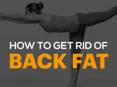 Woman performing yoga stretch to lose weight, illustrating how to get rid of back fat with exercise and healthy lifestyle tips